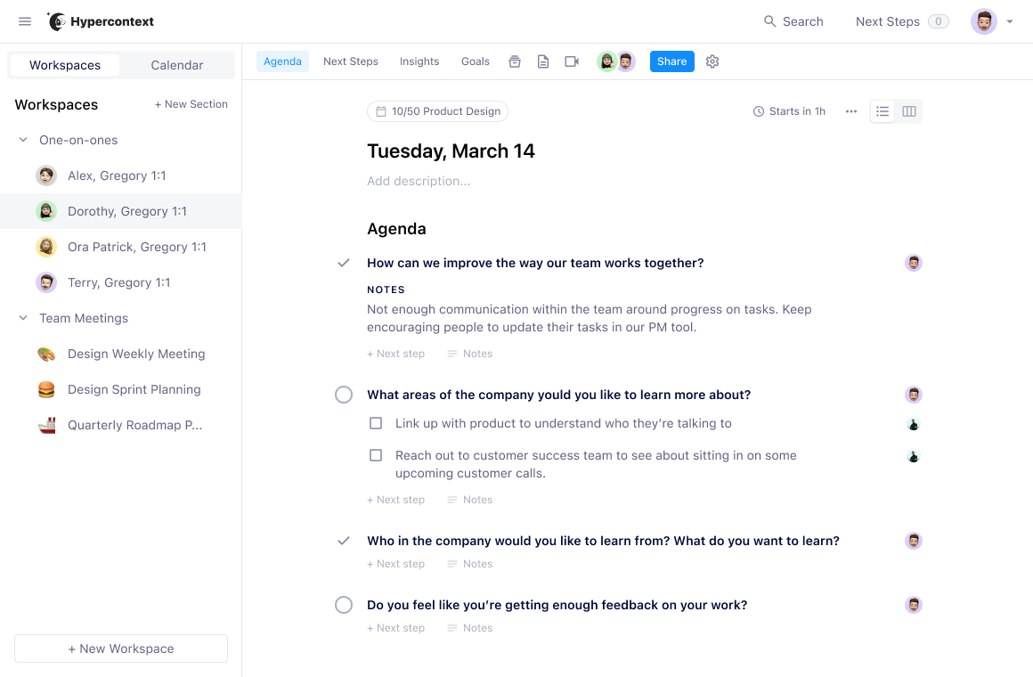 App ui for meetings