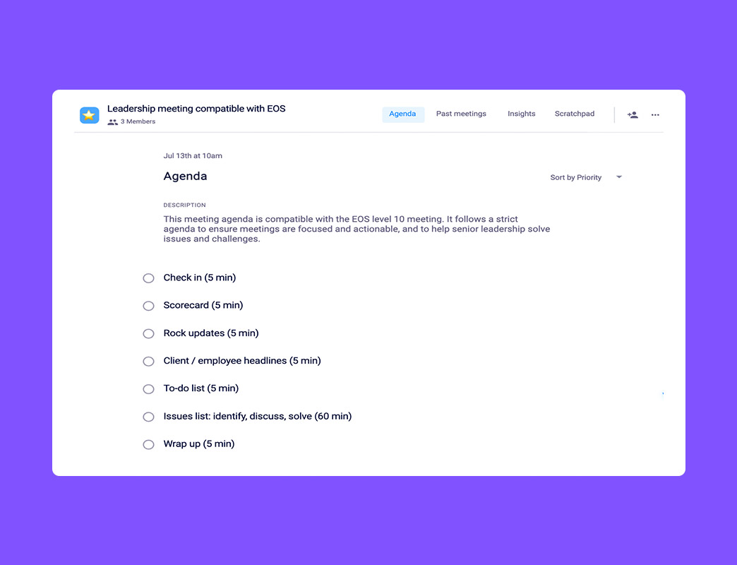 EOS Level 10 meeting agenda template- feature