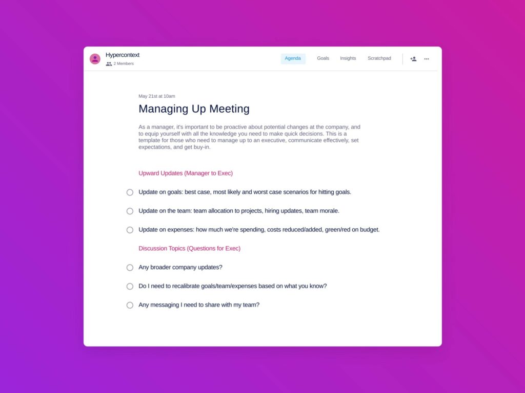 Hypercontext managing up template